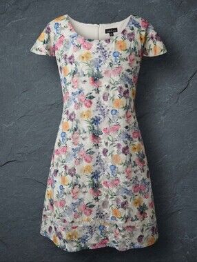 Cream Floral Fit-and-Flare Dress
